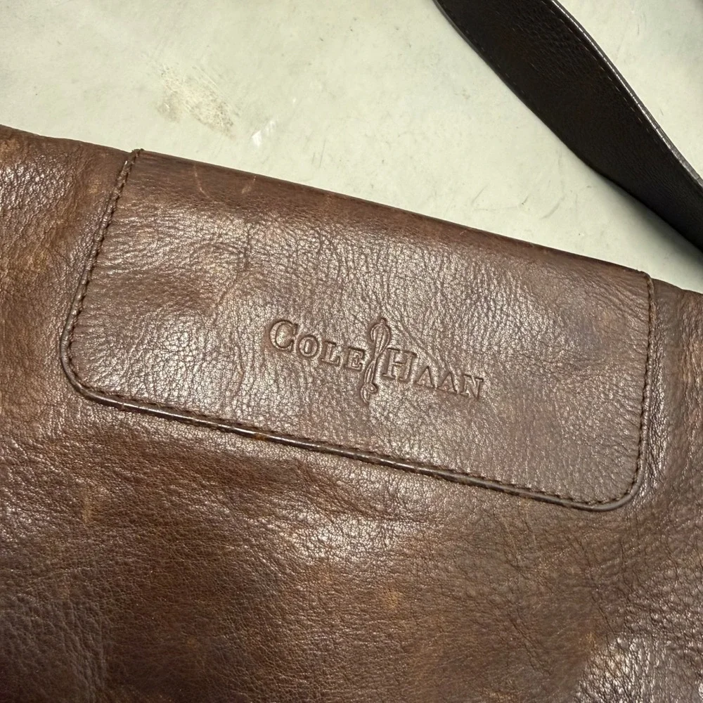 vintage cole haan leather messenger mail bag